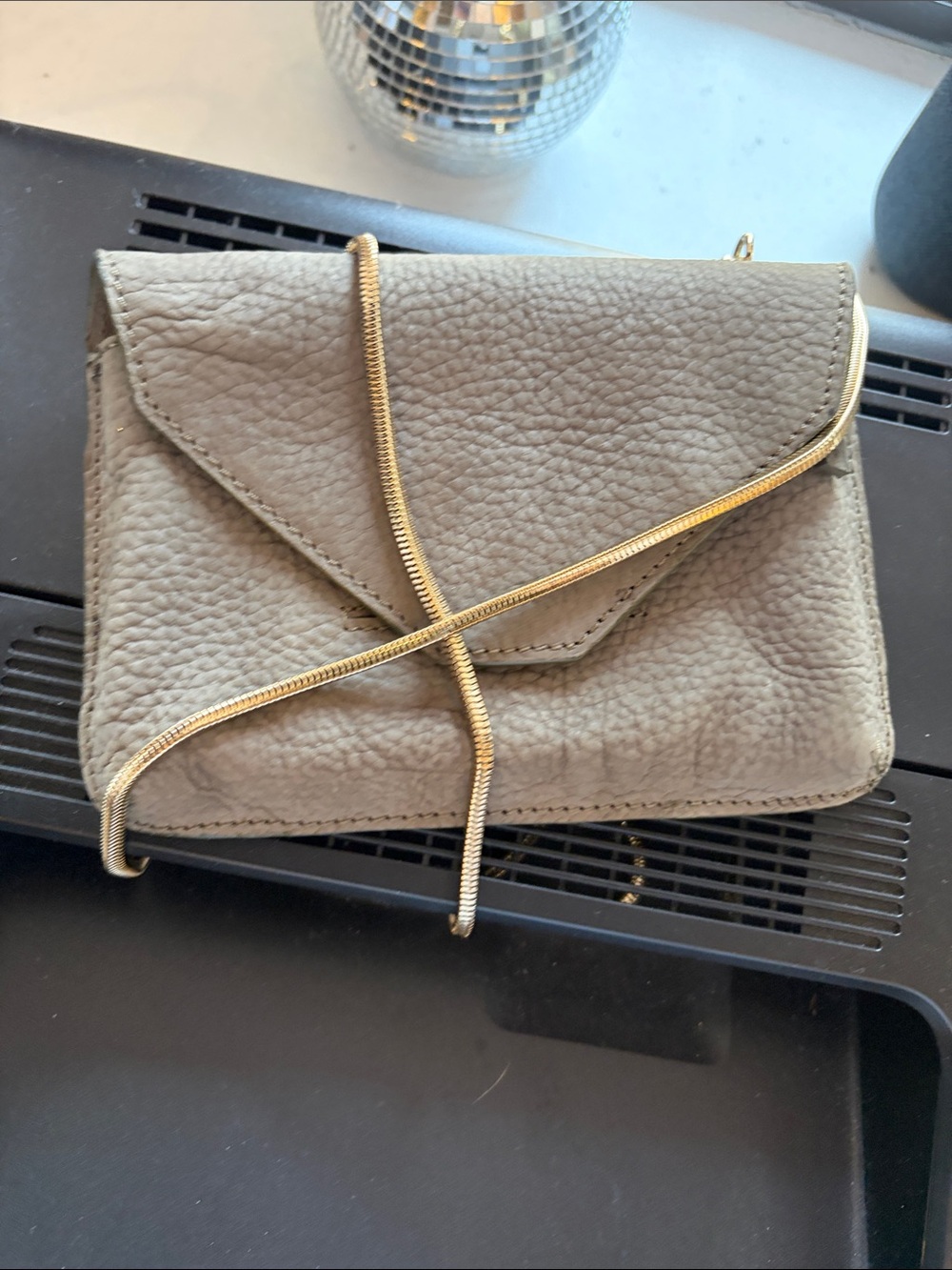 Pebbled Olive Green Crossbody Envelope Bag with Gold Chain Strap